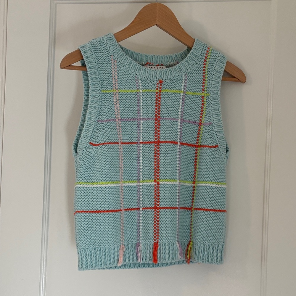 Alice + Olivia Blue Multicolor Plaid Sweater Vest size Small